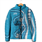 Adelaide Strikers Padded Jacket Aboriginal Dot Art Cyan Blue - Tribal Wave Pattern