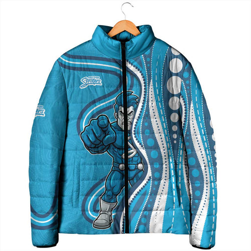 Adelaide Strikers Padded Jacket Aboriginal Dot Art Cyan Blue - Tribal Wave Pattern