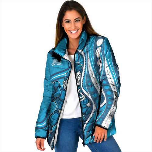 Adelaide Strikers Padded Jacket Aboriginal Dot Art Cyan Blue - Tribal Wave Pattern