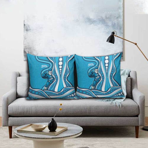Adelaide Strikers Pillow Cover Aboriginal Dot Art Cyan Blue - Tribal Wave Pattern