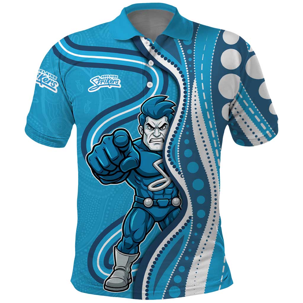 Adelaide Strikers Polo Shirt Aboriginal Dot Art Cyan Blue - Tribal Wave Pattern