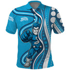 Adelaide Strikers Polo Shirt Aboriginal Dot Art Cyan Blue - Tribal Wave Pattern