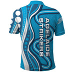 Adelaide Strikers Polo Shirt Aboriginal Dot Art Cyan Blue - Tribal Wave Pattern
