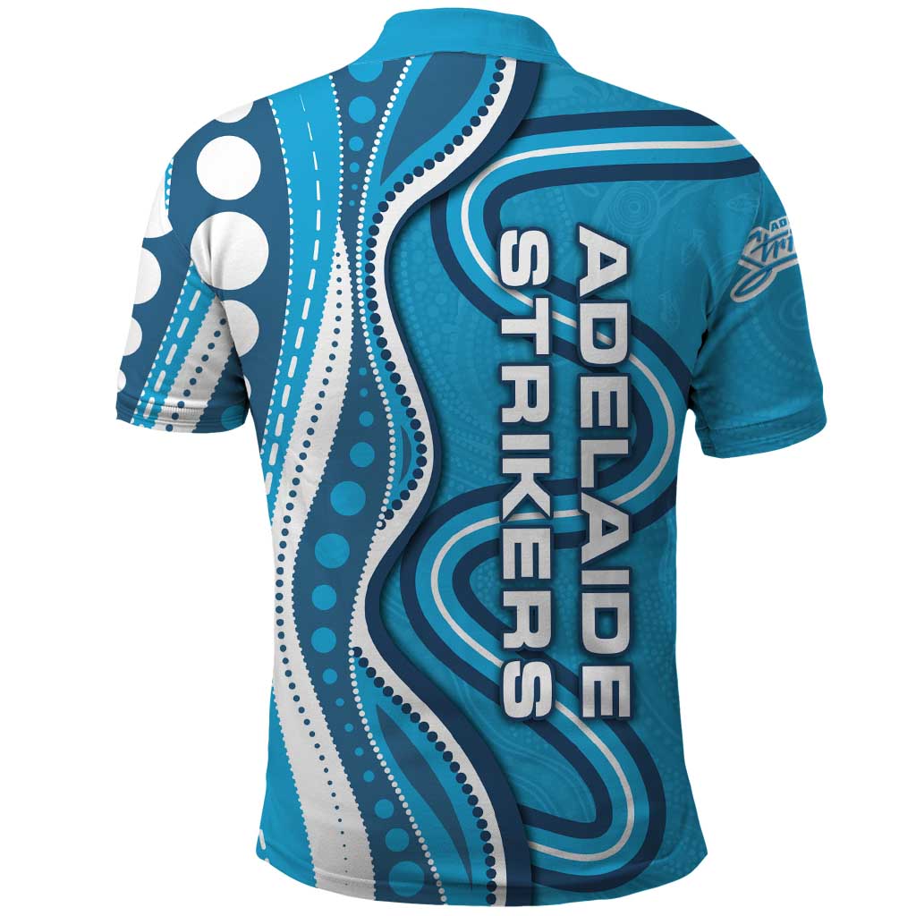 Adelaide Strikers Polo Shirt Aboriginal Dot Art Cyan Blue - Tribal Wave Pattern