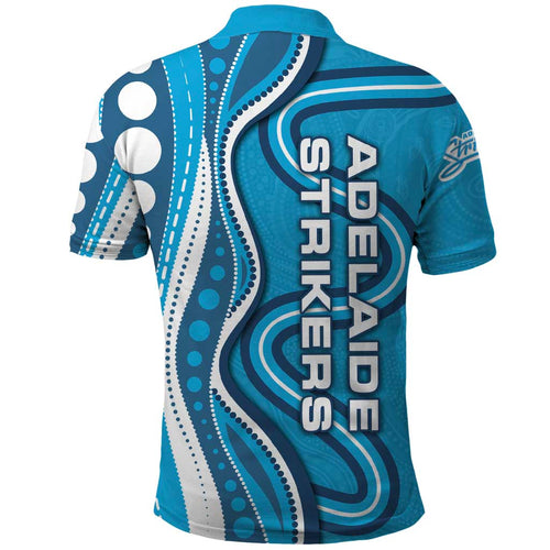 Adelaide Strikers Polo Shirt Aboriginal Dot Art Cyan Blue - Tribal Wave Pattern