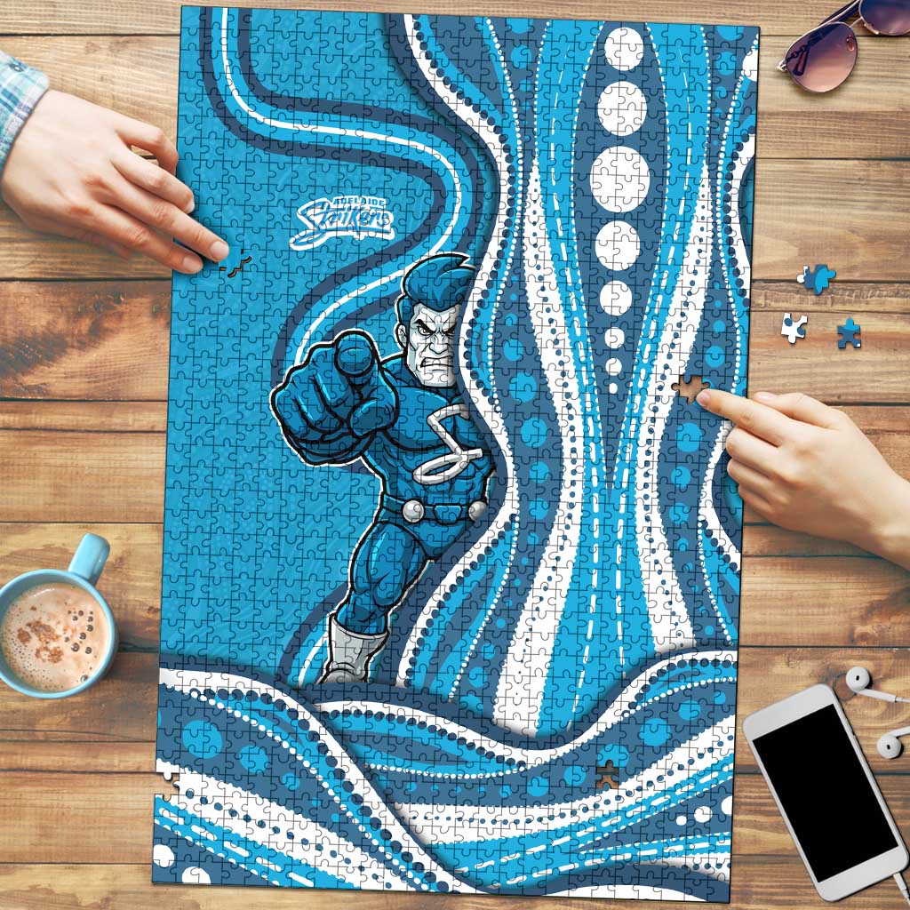Adelaide Strikers Puzzle Aboriginal Dot Art Cyan Blue - Tribal Wave Pattern