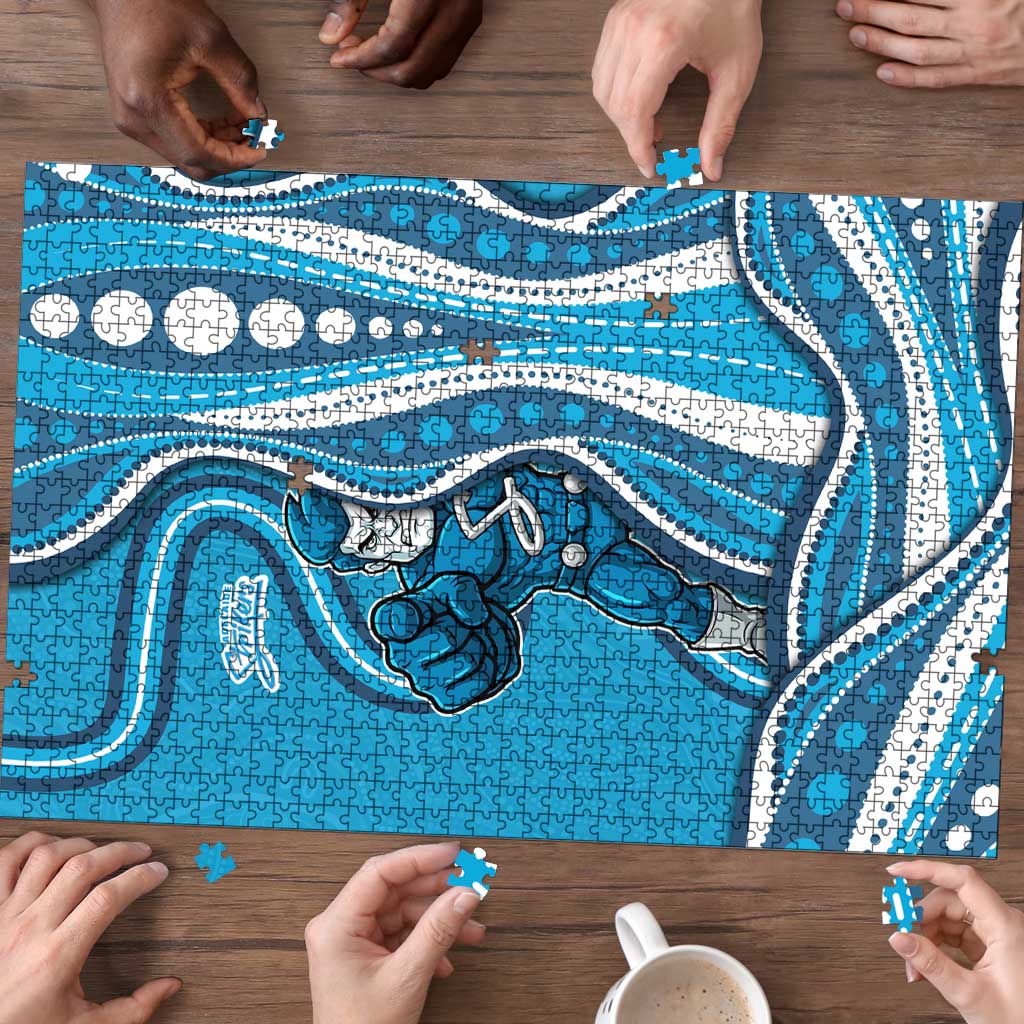 Adelaide Strikers Puzzle Aboriginal Dot Art Cyan Blue - Tribal Wave Pattern