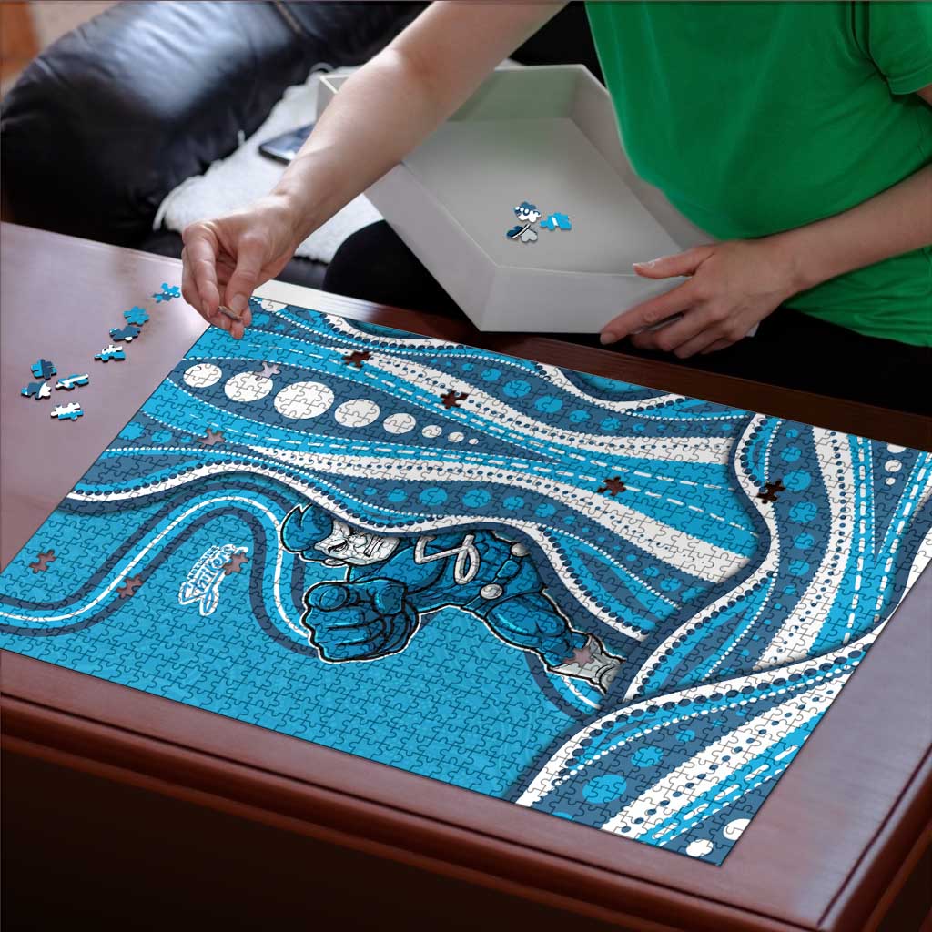 Adelaide Strikers Puzzle Aboriginal Dot Art Cyan Blue - Tribal Wave Pattern