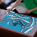 Adelaide Strikers Puzzle Aboriginal Dot Art Cyan Blue - Tribal Wave Pattern