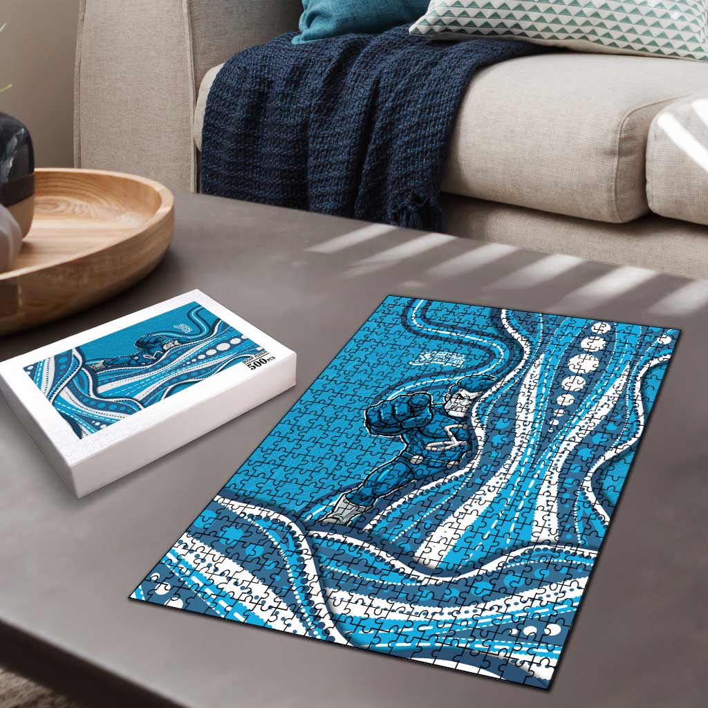Adelaide Strikers Puzzle Aboriginal Dot Art Cyan Blue - Tribal Wave Pattern