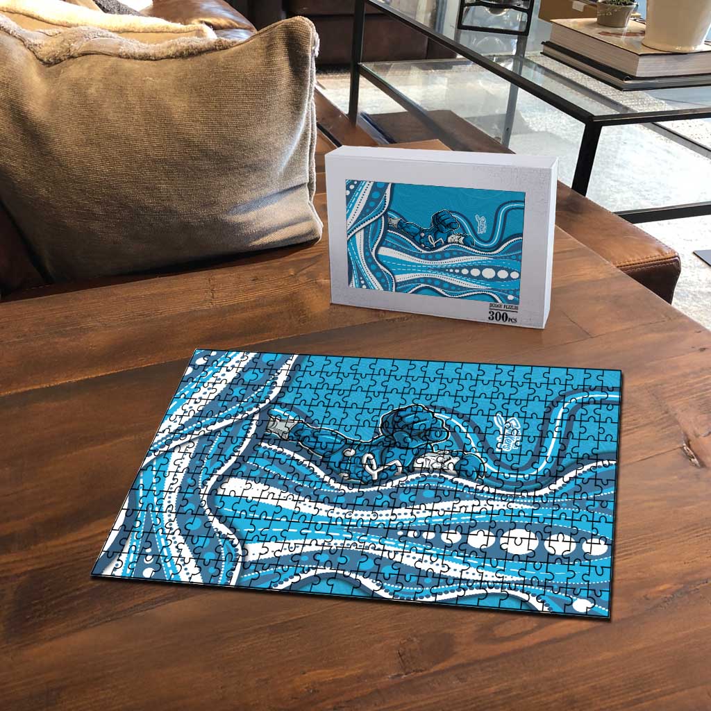 Adelaide Strikers Puzzle Aboriginal Dot Art Cyan Blue - Tribal Wave Pattern