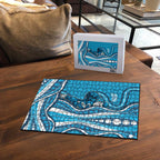 Adelaide Strikers Puzzle Aboriginal Dot Art Cyan Blue - Tribal Wave Pattern