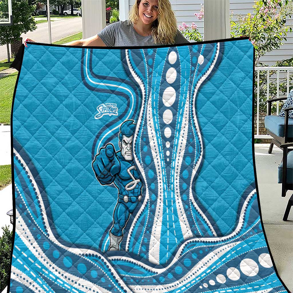 Adelaide Strikers Quilt Aboriginal Dot Art Cyan Blue - Tribal Wave Pattern