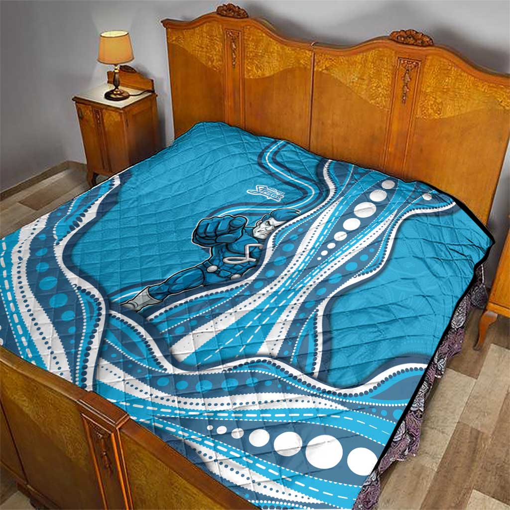 Adelaide Strikers Quilt Aboriginal Dot Art Cyan Blue - Tribal Wave Pattern
