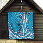 Adelaide Strikers Quilt Aboriginal Dot Art Cyan Blue - Tribal Wave Pattern