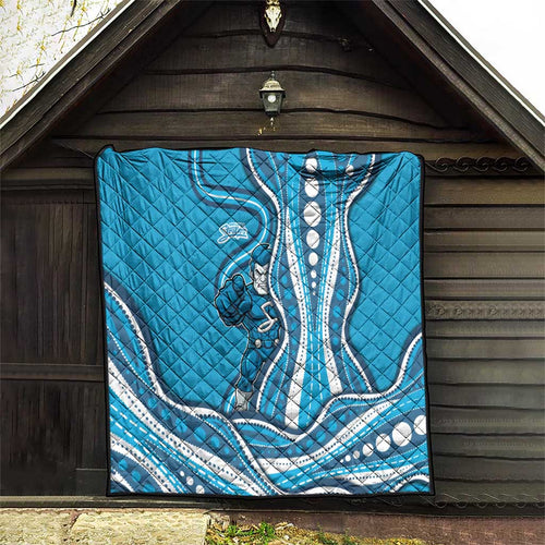 Adelaide Strikers Quilt Aboriginal Dot Art Cyan Blue - Tribal Wave Pattern