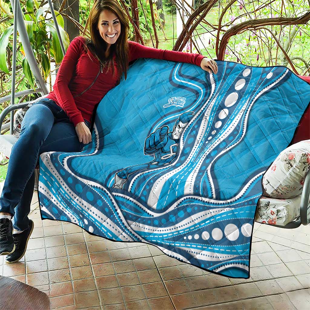 Adelaide Strikers Quilt Aboriginal Dot Art Cyan Blue - Tribal Wave Pattern