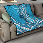Adelaide Strikers Quilt Aboriginal Dot Art Cyan Blue - Tribal Wave Pattern