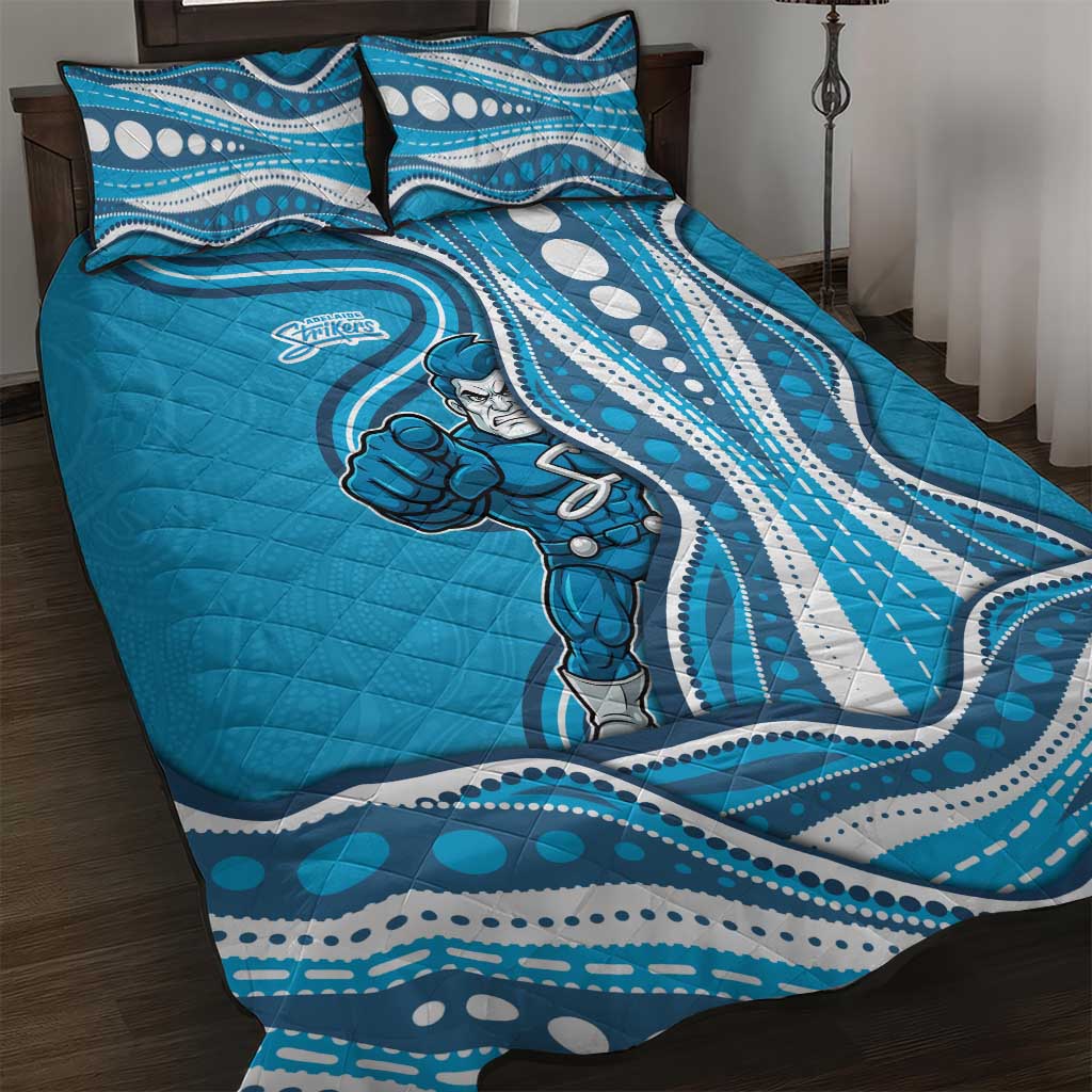 Adelaide Strikers Quilt Bed Set Aboriginal Dot Art Cyan Blue - Tribal Wave Pattern