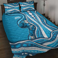 Adelaide Strikers Quilt Bed Set Aboriginal Dot Art Cyan Blue - Tribal Wave Pattern