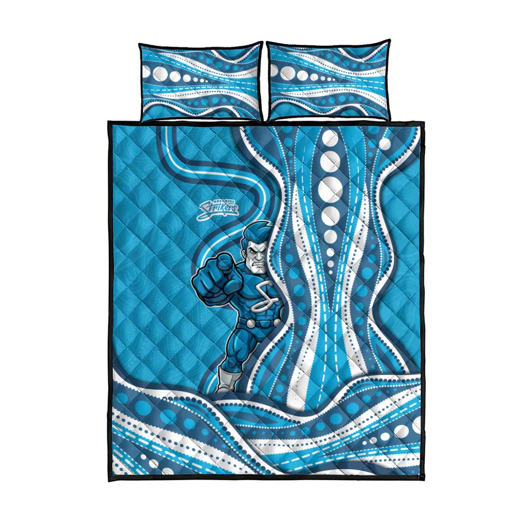 Adelaide Strikers Quilt Bed Set Aboriginal Dot Art Cyan Blue - Tribal Wave Pattern