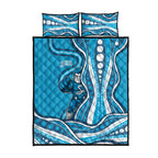 Adelaide Strikers Quilt Bed Set Aboriginal Dot Art Cyan Blue - Tribal Wave Pattern