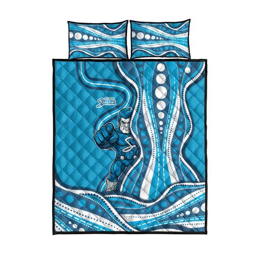 Adelaide Strikers Quilt Bed Set Aboriginal Dot Art Cyan Blue - Tribal Wave Pattern