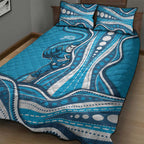 Adelaide Strikers Quilt Bed Set Aboriginal Dot Art Cyan Blue - Tribal Wave Pattern