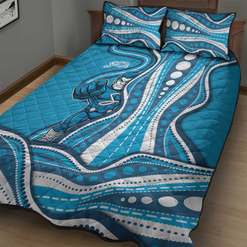 Adelaide Strikers Quilt Bed Set Aboriginal Dot Art Cyan Blue - Tribal Wave Pattern