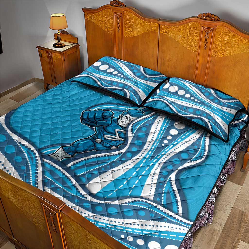 Adelaide Strikers Quilt Bed Set Aboriginal Dot Art Cyan Blue - Tribal Wave Pattern