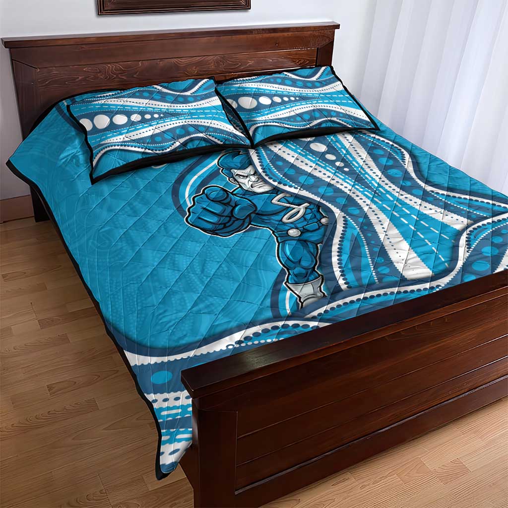 Adelaide Strikers Quilt Bed Set Aboriginal Dot Art Cyan Blue - Tribal Wave Pattern