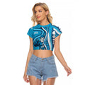 Adelaide Strikers Raglan Cropped T Shirt Aboriginal Dot Art Cyan Blue - Tribal Wave Pattern