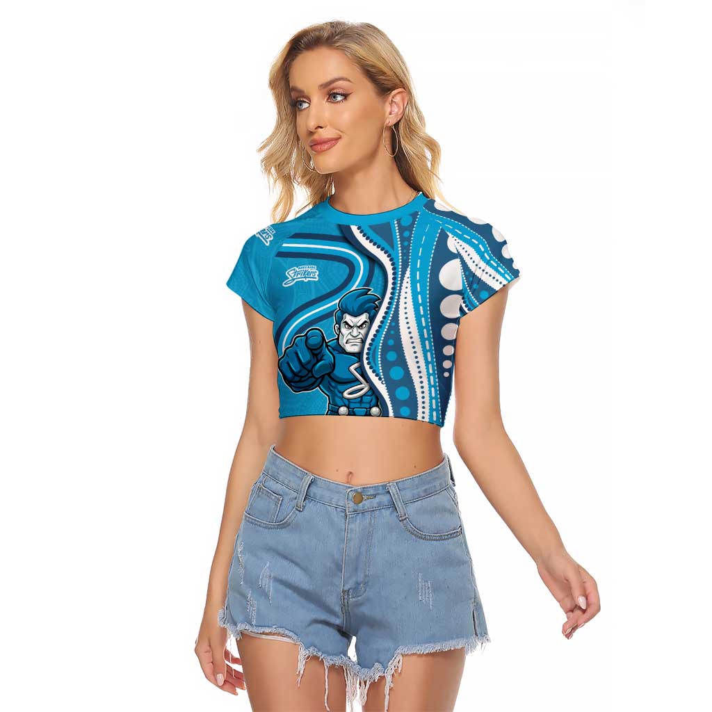 Adelaide Strikers Raglan Cropped T Shirt Aboriginal Dot Art Cyan Blue - Tribal Wave Pattern