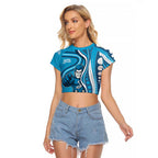 Adelaide Strikers Raglan Cropped T Shirt Aboriginal Dot Art Cyan Blue - Tribal Wave Pattern