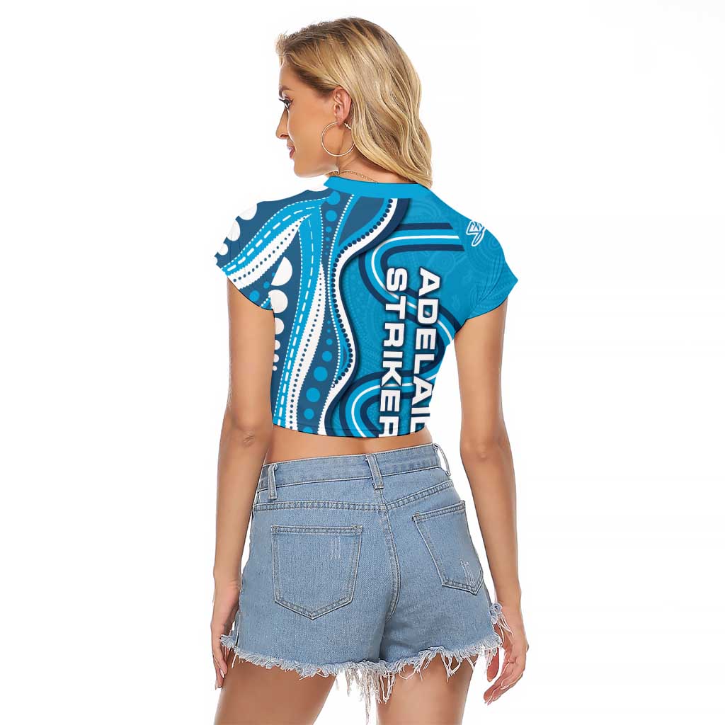 Adelaide Strikers Raglan Cropped T Shirt Aboriginal Dot Art Cyan Blue - Tribal Wave Pattern