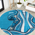 Adelaide Strikers Round Carpet Aboriginal Dot Art Cyan Blue - Tribal Wave Pattern