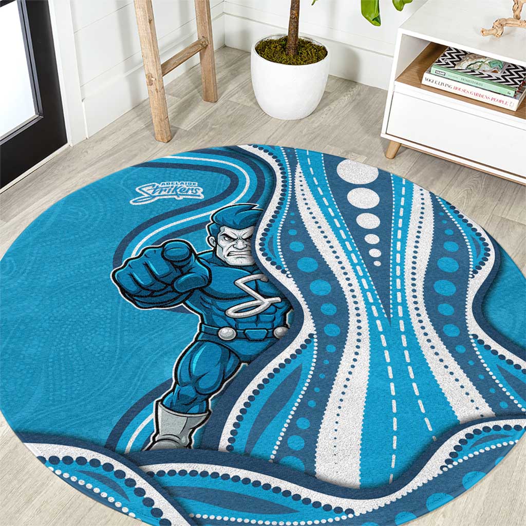 Adelaide Strikers Round Carpet Aboriginal Dot Art Cyan Blue - Tribal Wave Pattern