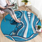 Adelaide Strikers Round Carpet Aboriginal Dot Art Cyan Blue - Tribal Wave Pattern