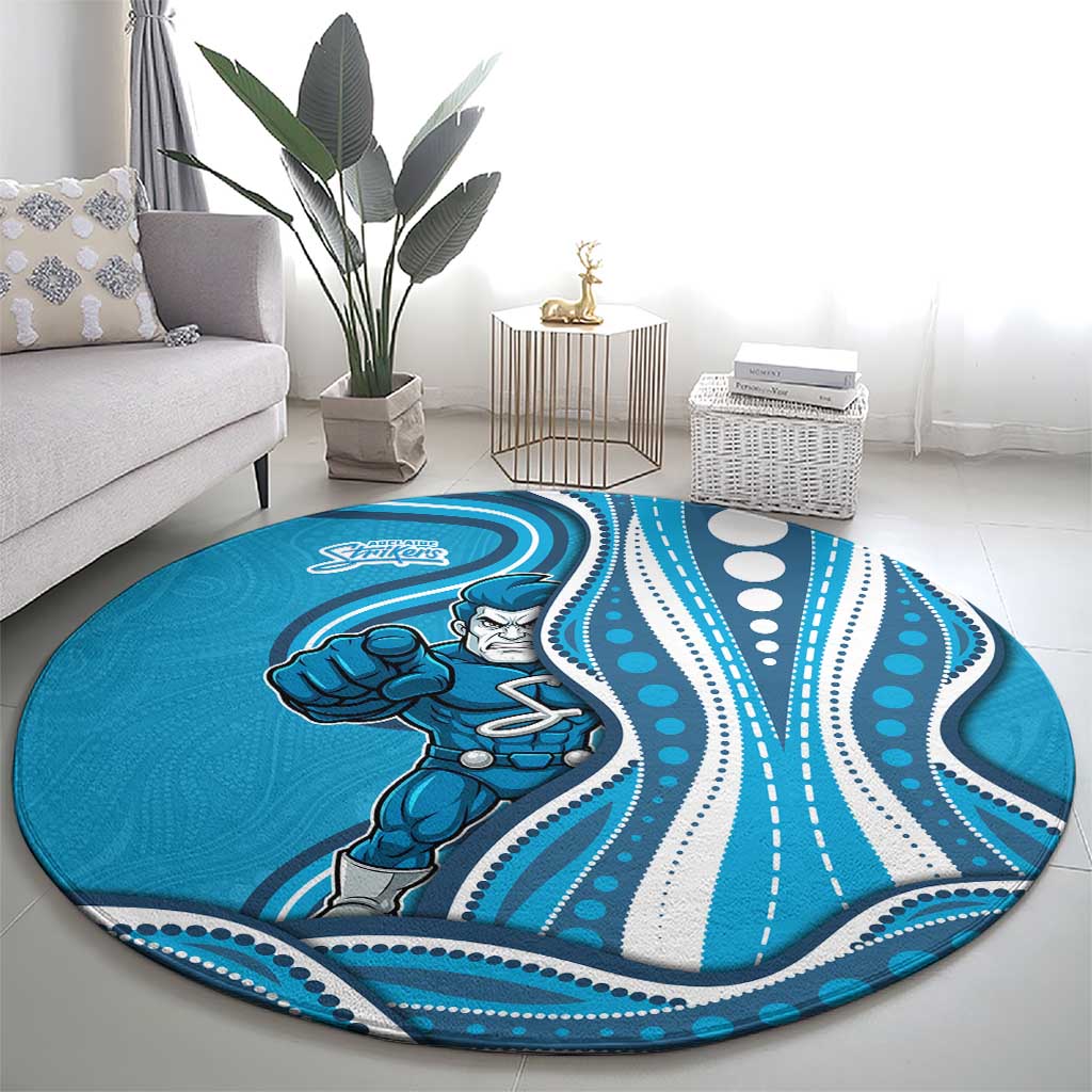 Adelaide Strikers Round Carpet Aboriginal Dot Art Cyan Blue - Tribal Wave Pattern