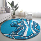 Adelaide Strikers Round Carpet Aboriginal Dot Art Cyan Blue - Tribal Wave Pattern