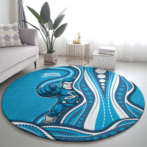 Adelaide Strikers Round Carpet Aboriginal Dot Art Cyan Blue - Tribal Wave Pattern