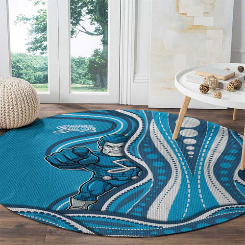Adelaide Strikers Round Carpet Aboriginal Dot Art Cyan Blue - Tribal Wave Pattern