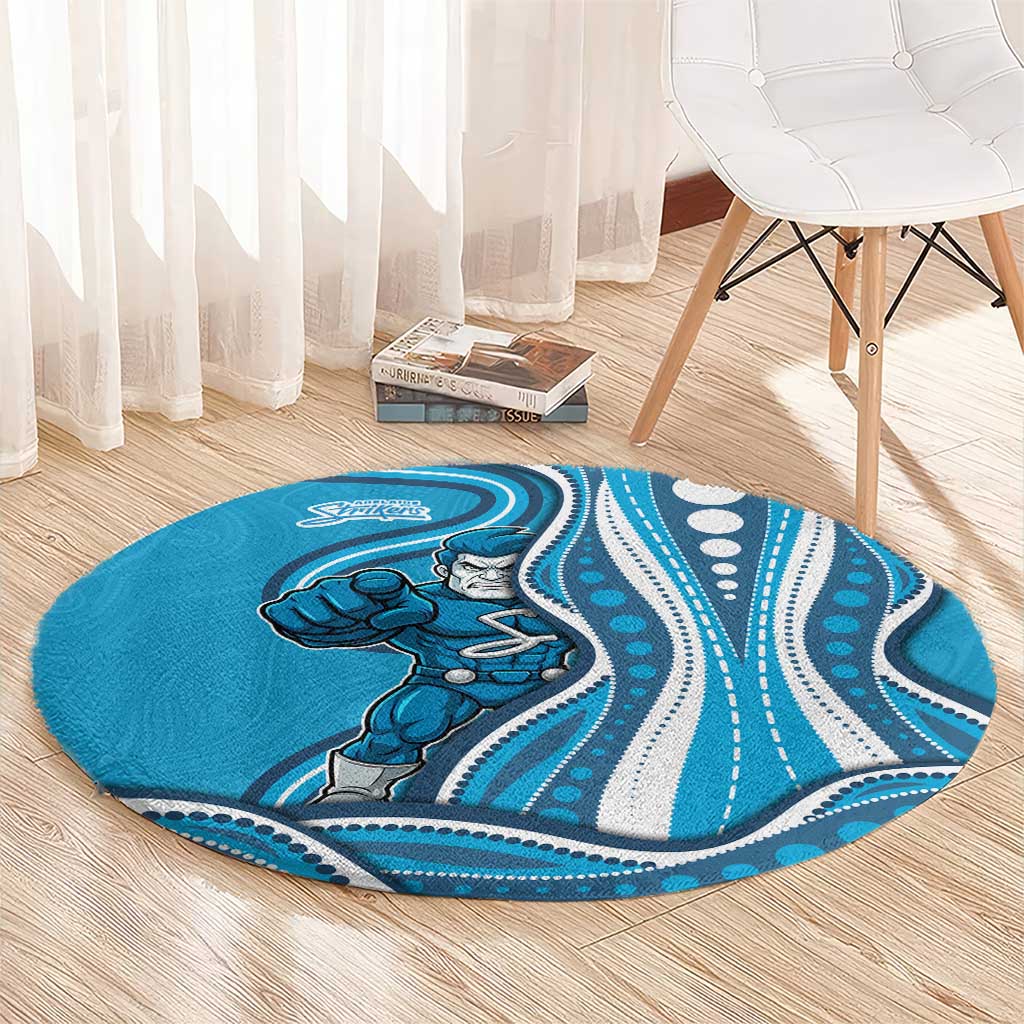 Adelaide Strikers Round Carpet Aboriginal Dot Art Cyan Blue - Tribal Wave Pattern