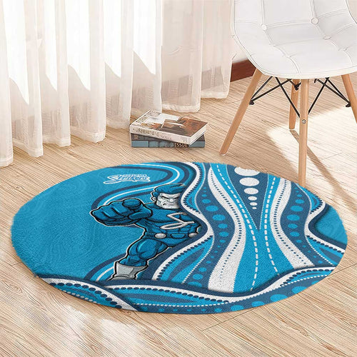 Adelaide Strikers Round Carpet Aboriginal Dot Art Cyan Blue - Tribal Wave Pattern