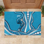 Adelaide Strikers Rubber Doormat Aboriginal Dot Art Cyan Blue - Tribal Wave Pattern