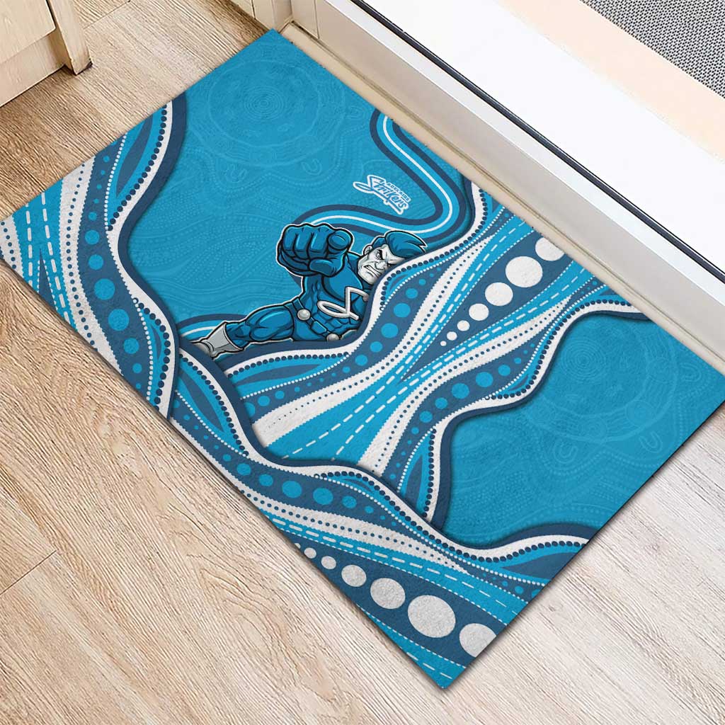 Adelaide Strikers Rubber Doormat Aboriginal Dot Art Cyan Blue - Tribal Wave Pattern