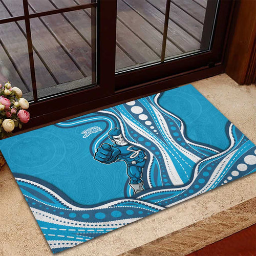Adelaide Strikers Rubber Doormat Aboriginal Dot Art Cyan Blue - Tribal Wave Pattern