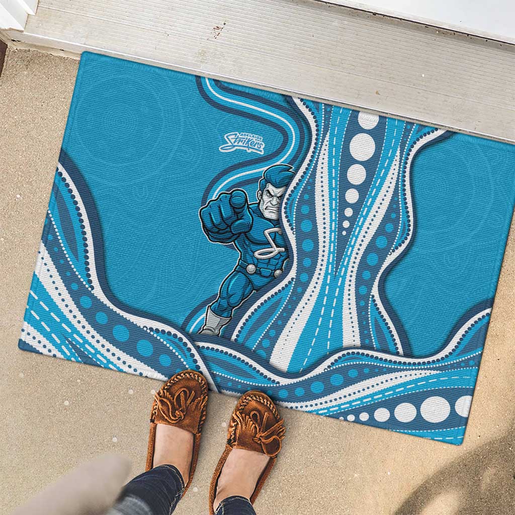 Adelaide Strikers Rubber Doormat Aboriginal Dot Art Cyan Blue - Tribal Wave Pattern