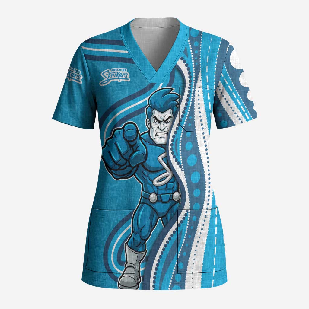 Adelaide Strikers Scrub Top Aboriginal Dot Art Cyan Blue - Tribal Wave Pattern