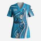 Adelaide Strikers Scrub Top Aboriginal Dot Art Cyan Blue - Tribal Wave Pattern
